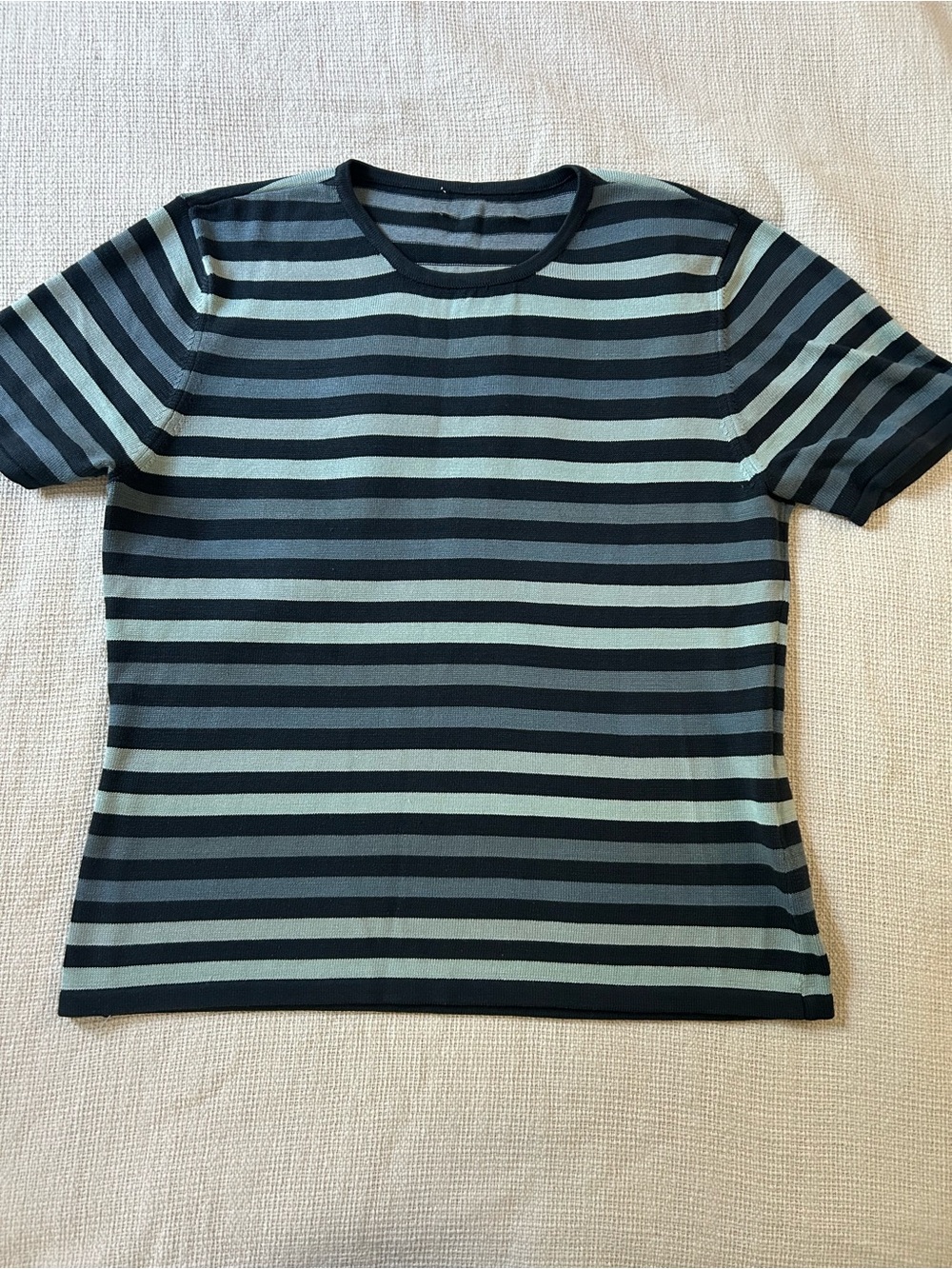 Vintage 90’s silk blend stripe short sleeve top in navy & mint